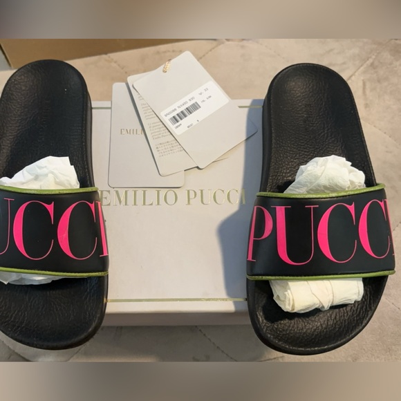 Emilio pucci hot pink/limegreen black kids slides size 33 100% authentic - Picture 2 of 4